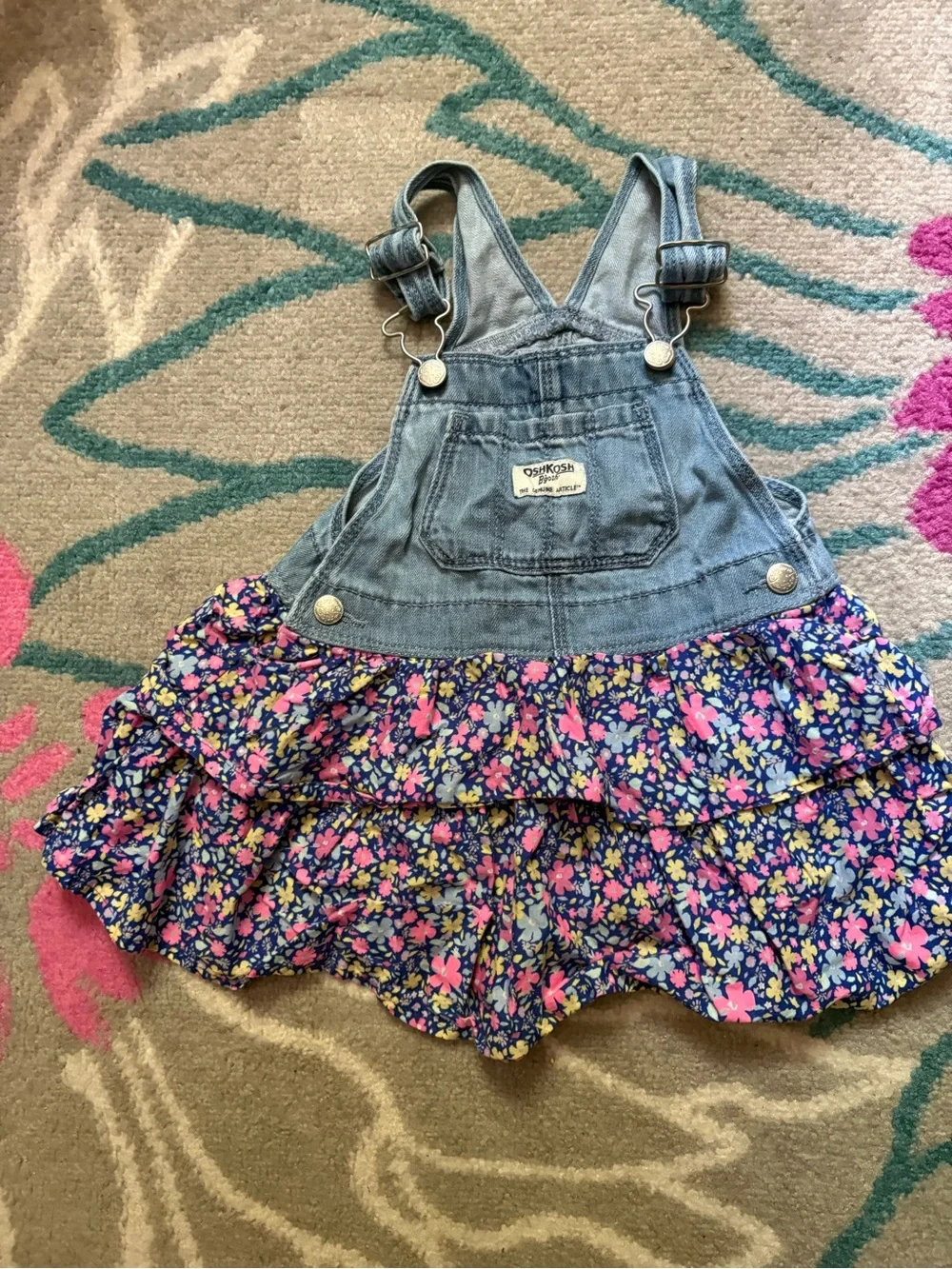 Oshkosh Floral & Denim Overall Jumper Dress